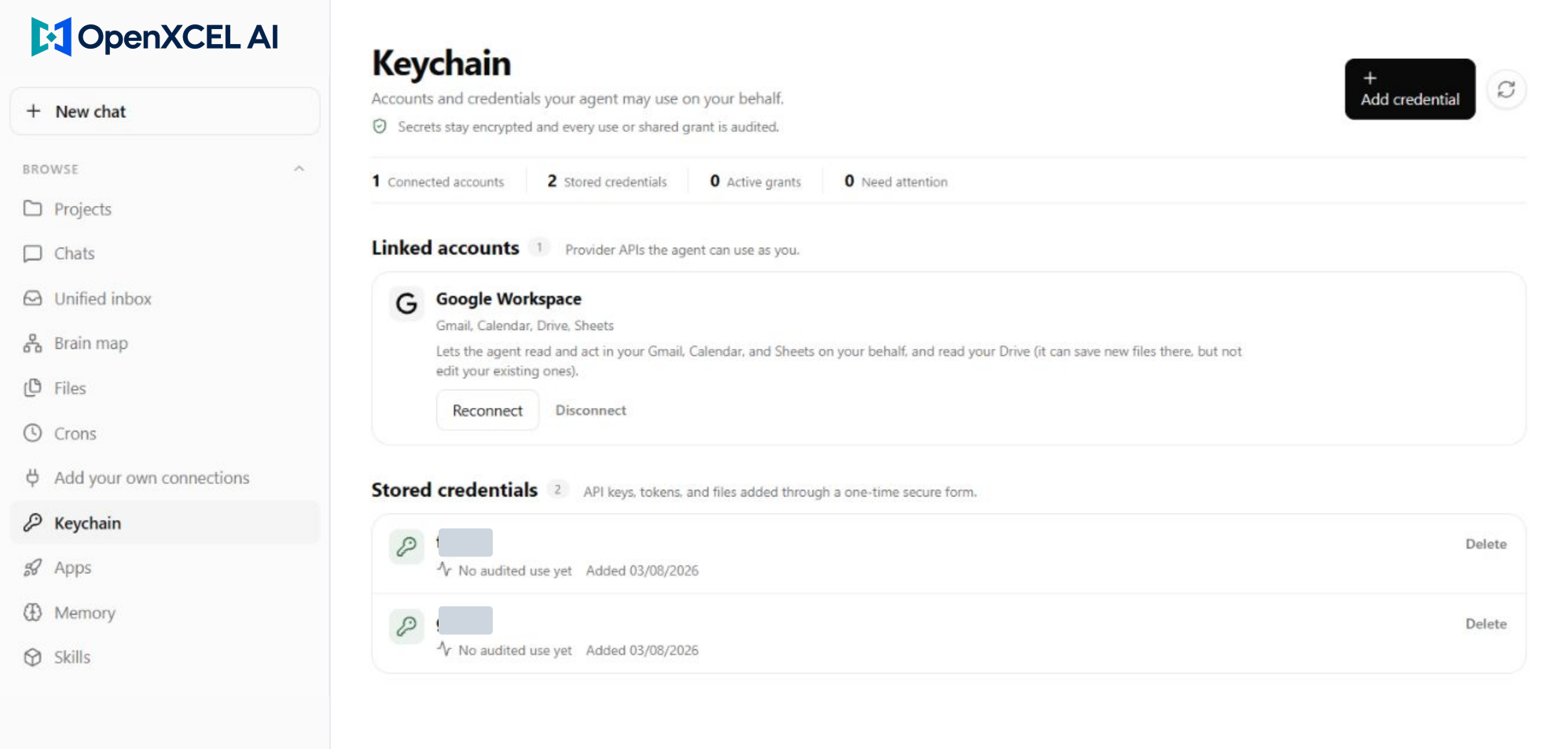 Branding-adapted Keychain view with selected private details masked